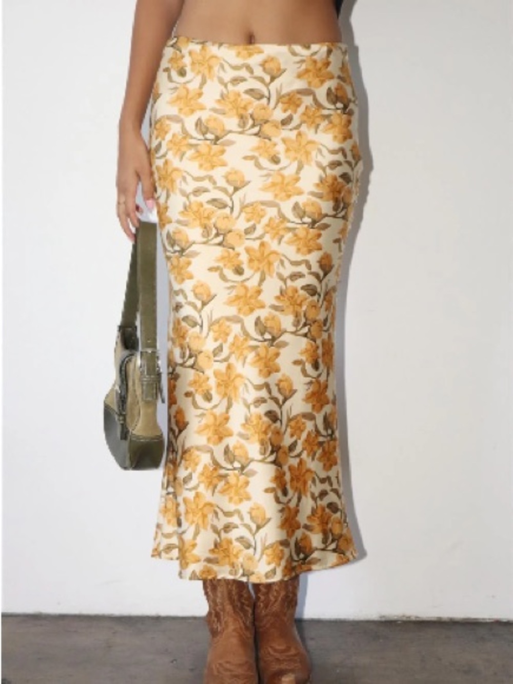 Floral Cream and Mustard Midi Skirt | Bailey Rose